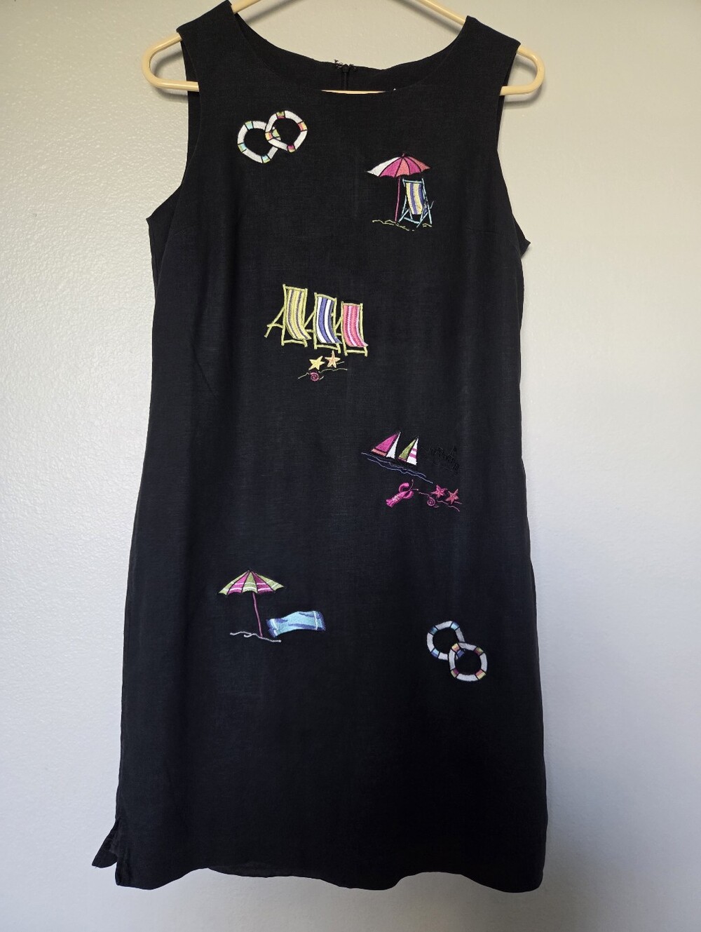 Vintage Linen-blend Embroidery Dress Size 8